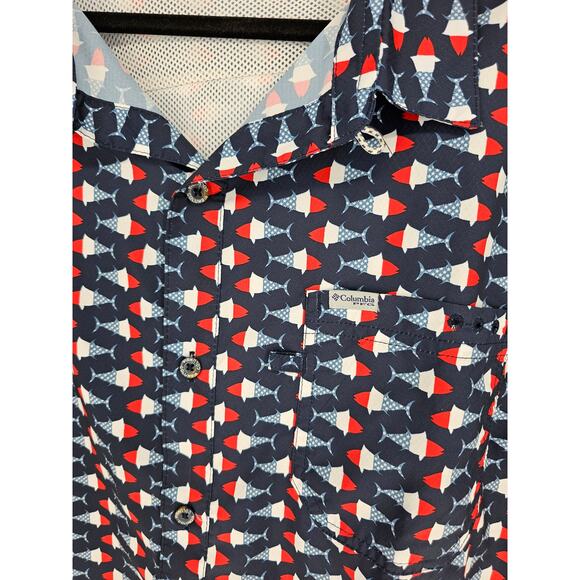 Columbia USA Fish PFG UPF 40 Vent Button Fishing Shirt size XXL Mens OmniWick - Picture 2 of 4